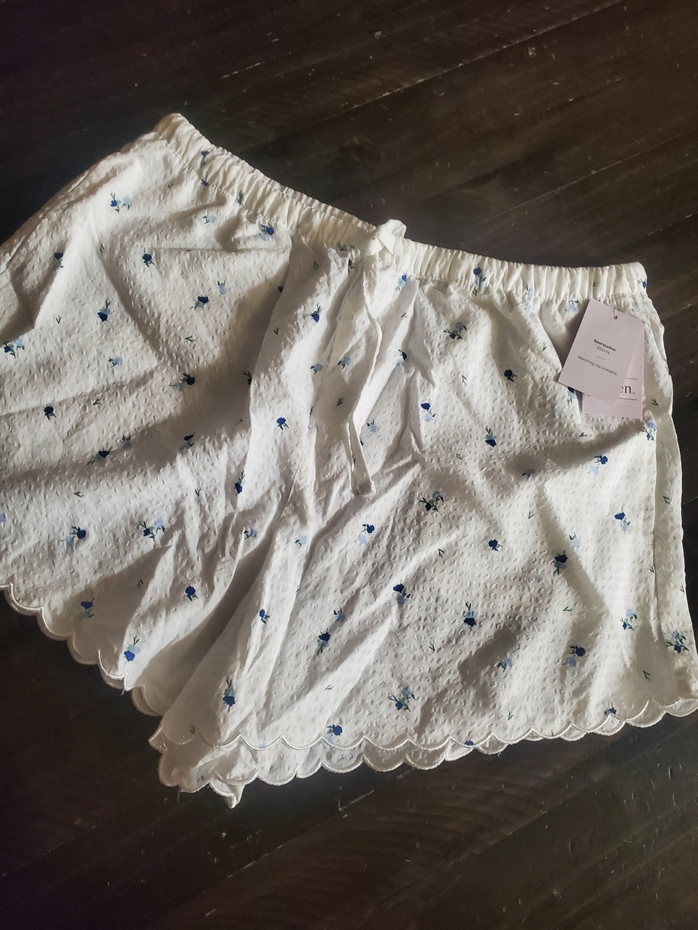 Auden White Pajama Shorts with Blue Floral Detail